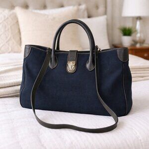 Dooney & Bourke Black Signature Canvas Leather Convertible Top Handle Crossbody